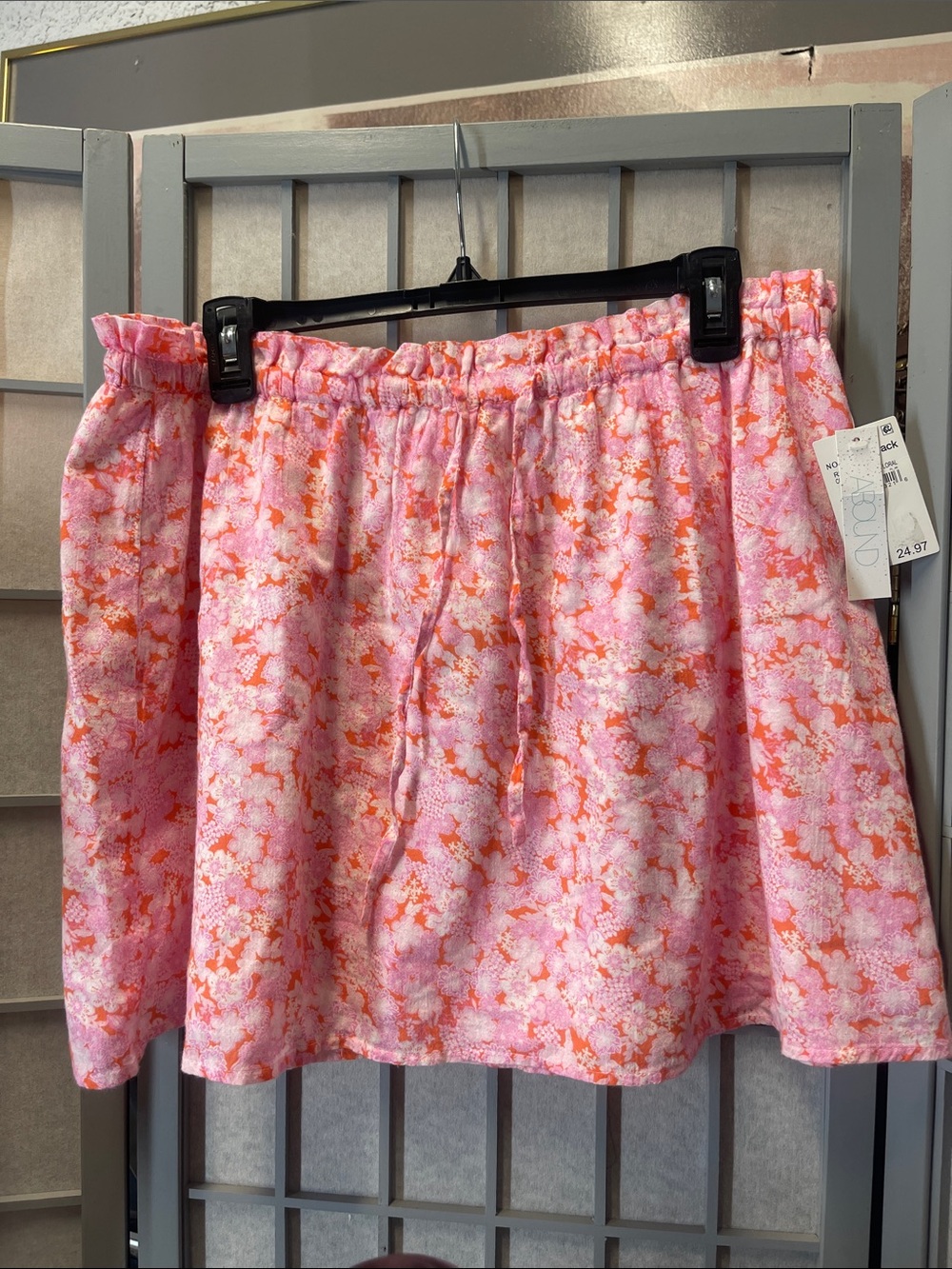 Abound Pink & Orange Floral Drawstring Mini Skirt